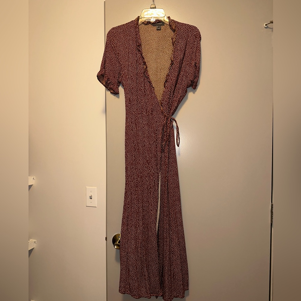 Primark burnt orange and white polka dot short sleeve mini wrap dress size 10